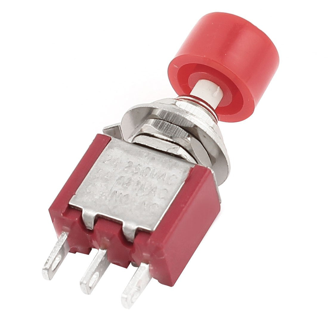 Red Cap Push Button Toggle Switch - 3-Pin SPDT (2A 250VAC / 5A 120VAC)